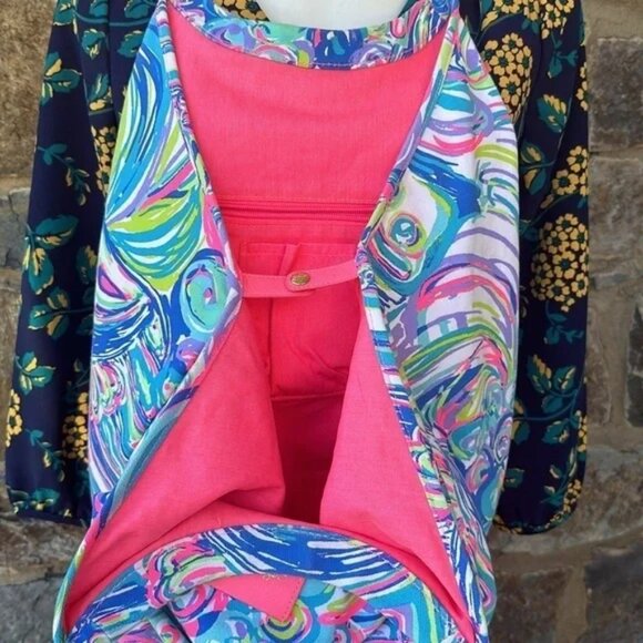 LILLY PULITZER XL Bohemian Beach Bag Pink Blue Guilty Pleasure Pattern NWT - Picture 11 of 16